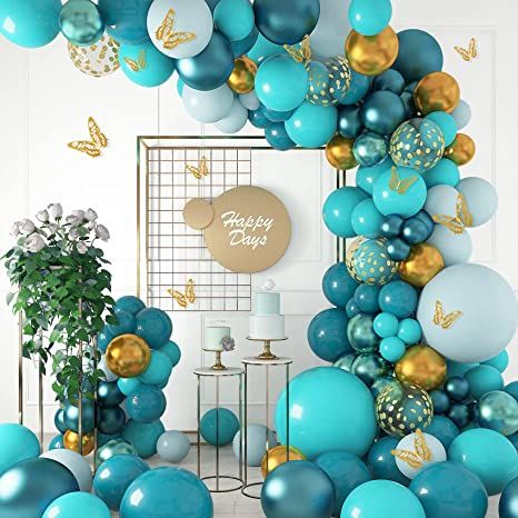 Teal Party Decorations, Teal Balloons, Teal Party, Butterfly Balloons, Teal Butterfly, Bride Shower, Gold Confetti Balloons, Metallic Balloons, Garland Arch