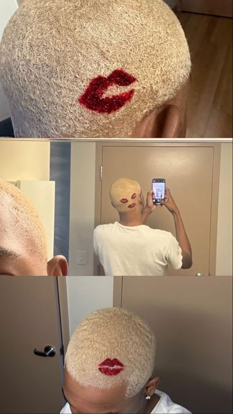 Buzzed Curly Hair, Dyed Waves Black Men, Colored Buzzcut Men, Bleached Hair Designs, December Fits, Boy Haircut Ideas, Practical Hairstyles, Bleached Hair Men, Shaved Head Designs