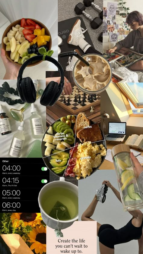 Self improvement, love yourself, healthy habits, healthy lifestyle aesthetics Healthy And Productive Lifestyle, Healthy Life Moodboard, Healthy Asthetic Life, Healthy Lifestyle Aesthetics, Healthy Diet Motivation, 2025 Healthy Lifestyle, Perfect Health Vision Board, Healthy Era Aesthetic, Healthy Food Collage