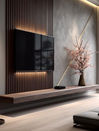 Modern Tv Panel, Large Tv Wall Ideas Living Room, Behind Tv Wall Decor, Tv Wall Decor Living Room, Ruang Tv, Bedroom Tv Wall, Feature Wall Living Room, Modern Tv Wall, Fireplace Tv Wall