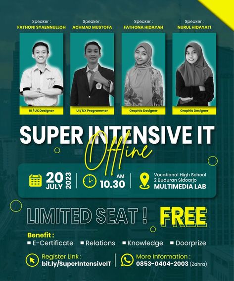 Desain Poster Kegiatan Pelatihan IT Event Poster Design Inspiration, Webinar Design, Professional Flyer Design, Graphic Shapes Design, Poster Design Layout, Desain Buklet, Social Media Advertising Design, Timeline Design, Flyer Design Inspiration