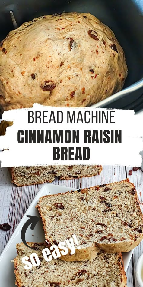 Make the best Cinnamon Raisin Bread in your Bread Machine! This easy recipe can be made with swirls or without and be baked in the oven or in the bread maker. It's delicious for breakfast, snacking, and dessert. Bread Machine Cinnamon Raisin Bread, Cinnamon Bread Machine, Bread Machine Recipes Healthy, Cinnamon Swirl Bread Recipe, Cinnamon Raisin Bread Recipe, Bread Machine Recipes Sweet, Swirl Bread Recipe, Easy Bread Machine Recipes, Best Bread Machine