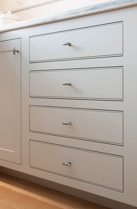 This four drawer custom cabinet with Square Inset face frames features custom solid wood drawer fronts with beaded routes for detail. Bedroom Cabinetry, Inset Kitchen Cabinets, Flat Front Cabinets, Flat Panel Cabinet, Inset Cabinet Doors, Flat Cabinets, Crown Point Cabinetry, Face Frame Cabinets, Inset Cabinetry