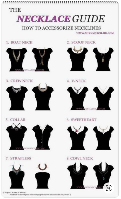 Neckline Necklace Guide, Sick Fits, Necklace For Neckline, Necklace Guide, Different Necklines, Fashion Vocabulary, Hacks Clothes, Chunky Jewelry, Fashion Hacks Clothes