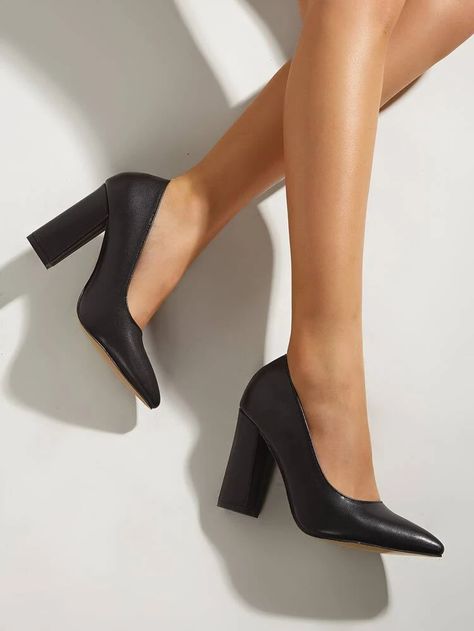 Black Shoes Heels For School, School Shoes Black Heels, Black Block Heel Pumps, Thick Heels Pumps, Business Heels, Black Wedding Shoes, Office Heels, Black School Shoes, Black Court Shoes