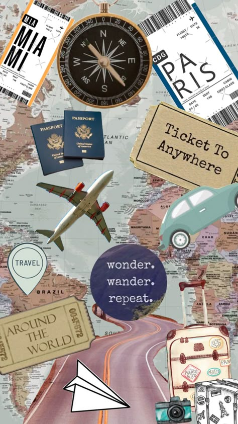 Airplane Wallpaper, Travel Collage, Vision Board Wallpaper, Vision Board Pictures, Travel Wallpaper, Vision Board Inspiration, Travel Stickers, Wallpaper Tumblr, Travel Scrapbook