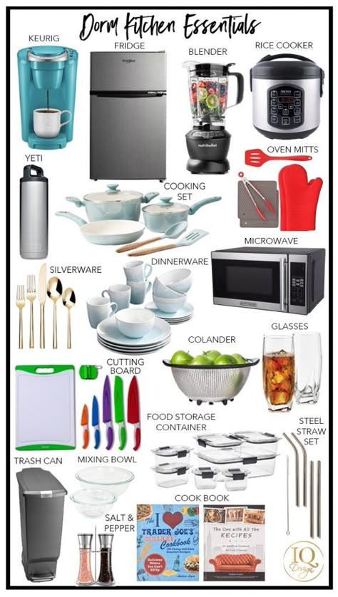 19+ Dorm Kitchen Essentials for College Students Dorm Kitchen Essentials, Airbnb Kitchen, Dorm Room Kitchen, College Kitchen, Dorm Checklist, Kitchen Essentials List, Dorm Kitchen, College Dorm Room Essentials, Airbnb Decor