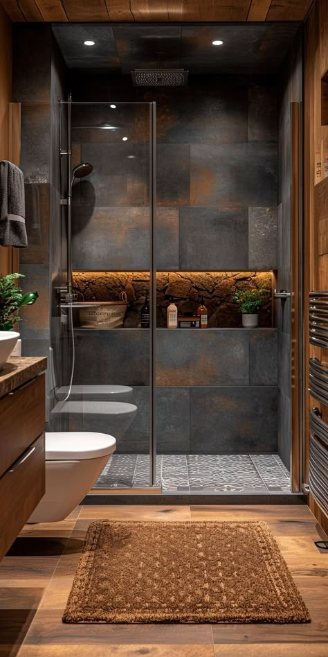 Small Bathroom Layout, Small Bathroom Interior, Bathroom Design Layout, Small Space Bathroom, Bilik Air, Rustic Bathroom Decor, Bathroom Design Ideas, Rustic Bathrooms, Bathroom Remodel Shower