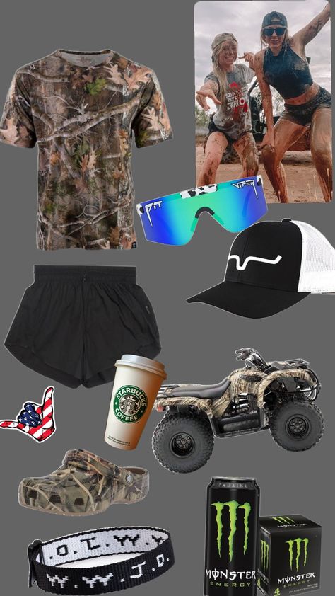 #outfit#mudding Four Wheeler Outfit Women, Mud Bogging Outfit, Country Outfits For Work, Mudding Outfits For Women, Hunting Fits Women, Fourwheeling Outfit, Cute Outfits Shuffles, Matching Country Outfits, Country Dream Life