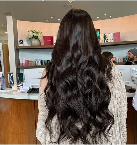 Brown Dark Hair Colors, Long Brunette Extensions, Dark Hair Styles Long, Long Dark Brown Hair Styles, Long Dark Chocolate Brown Hair, Long Dark Brown Hair Aesthetic, Brown Long Hair Aesthetic, Long Brown Hair Curled, Long Thick Brown Hair