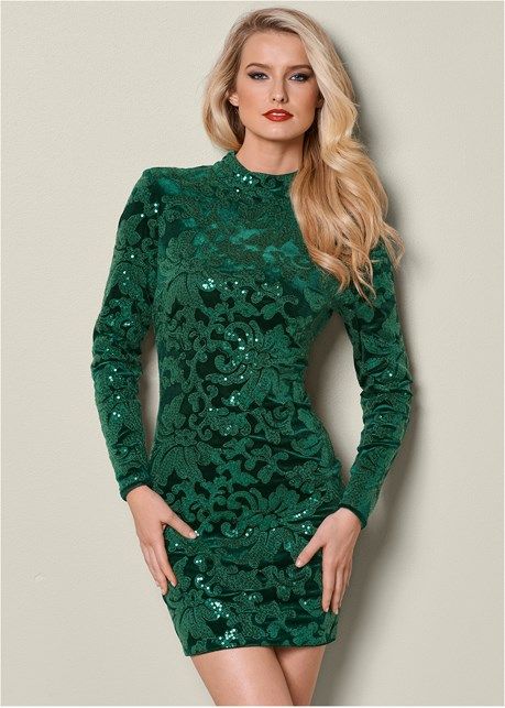 SEQUIN DETAIL VELVET DRESS Christmas Wedding Dress, Corp Goth, Sequin Holiday Dress, Dresses Short Formal, Short Formal Dresses, Venus Fashion, Christmas Outfit Ideas, Formal Dress Shops, Venus Dresses