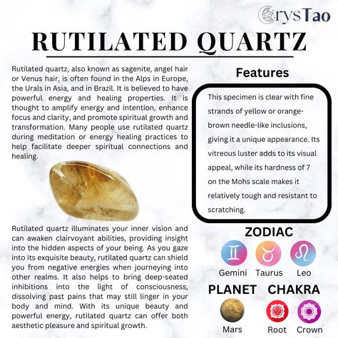 Elevate your spiritual journey with Rutilated Quartz, a captivating crystal known for its high vibrational energy and stunning beauty. Discover its healing properties, metaphysical properties, and lore. Use it in meditation, energy healing, and chakra balancing.#RutilatedQuartz #CrystalGuide #HighVibration #HealingProperties #Metaphysical #CrystalHealing #ChakraBalancing #SpiritualJourney #EnergyHealing Gold Rutilated Quartz Meaning, Golden Rutile Quartz Meaning, Golden Rutilated Quartz Meaning, Rutilated Quartz Meaning, Magic Rocks, Quartz Healing Properties, Crystal Knowledge, Witchy Crystals, Stone Meanings