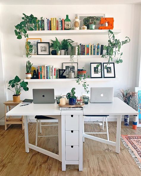 IKEA Australia on Instagram: “NORDEN gateleg table turned couples work desk. Re-gram via @forwardfeatures” Norden Gateleg Table, Modern Bohemian Living Room, Ikea Australia, Minimal Living Room, Expandable Dining Table, Bohemian Living Room, Home Office Setup, Home Office Space, Home Office Design