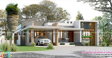 1450 square feet single floor contemporary house plan by Line Builders & Interiors, Thrissur, Kerala. Single Floor Contemporary House, 3 Bedroom House Plans, Single Floor House Design, Affordable House Plans, Bedroom Contemporary, Kerala House, Small House Elevation Design, Building Elevation, Latest House Designs