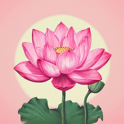 #vintage #style #lotus #flower #illustration Lotus Digital Art, Kanha Illustration, Lotus Vector Illustration, Indian Art Style, Lotus Illustration Design, Indian Lotus Painting, Lotus Flower Painting Watercolors, Digital Flowers Design, Illustration Art Flower