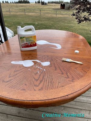 Rehab Dining Room Table, Dark Walnut Stain Dining Table, Restained Kitchen Table, Pedestal Table Dining Room, Painted Kitchen Table And Chairs Ideas, Stained And Painted Table, Wood Table With Painted Chairs, Pedestal Kitchen Table Makeover, Dining Table Painting Ideas Diy