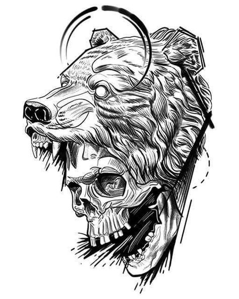 Tatoo Dog, Bear Tattoo Designs, Bear Skull, Tier Tattoo, Bear Tattoos, Norse Tattoo, Traditional Ink, Bear Tattoo, Skull Tattoo Design