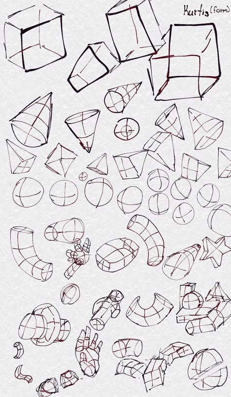 Shapes Perspective Drawing, Shape Anatomy Drawing, Drawing Ideas Shapes, Anatomy Practice Shapes, Shapes To Draw Bodies, Drawing Ideas Practice, 3d Shapes Sketch, Form In Art Drawing, Perspective Art Practice