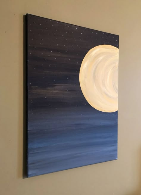 Landscape Simple, Small Canvas Paintings, Simple Canvas Paintings, Cute Canvas Paintings, Easy Canvas Art, Chalk Painting, Easy Canvas Painting, Easy Canvas, Moon Painting