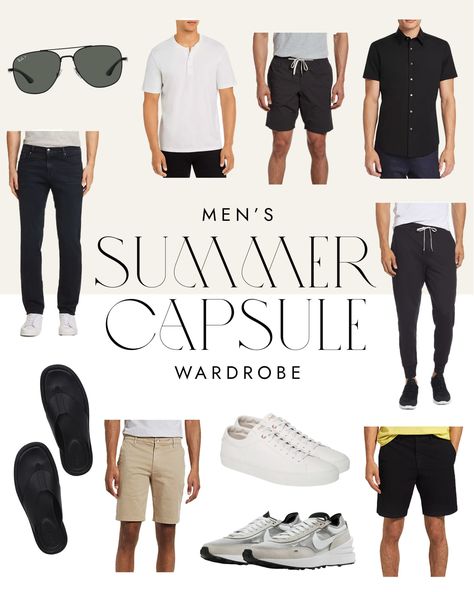 Mens Capsule Wardrobe Outfits, Mens Summer Capsule Wardrobe 2023, Male Capsule Wardrobe Summer, Summer Capsule Wardrobe 2023 Men, Men Summer Europe Outfit, Summer Capsule Wardrobe Men, Mens Style 2024 Summer, Mens Capsule Wardrobe Summer Travel, Men Summer Capsule