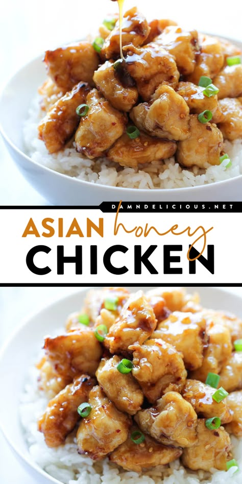 A must-try chicken dinner idea! This main course recipe is a Chinese takeout favorite made right in your kitchen. Crispy with a sweet glaze, this easy Asian Honey Chicken tastes so much better! Chinese Main Dishes, Crispy Chicken Recipes Dinners, Honey Chicken Recipe Easy, Asian Honey Chicken, Asian Casserole, Best Chicken Recipes For Dinner, Chinese Honey Chicken, Damn Delicious Recipes, Easy Dinner Ideas For Family