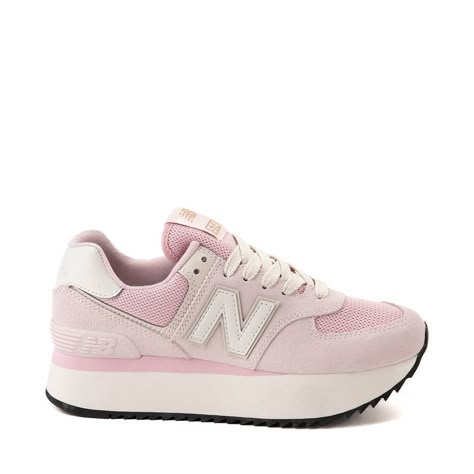 Womens New Balance 574+ Athletic Shoe - Mid-Century Pink / Pink Granite / Linen | Journeys Baby Pink Sneakers, Platform Running Shoes, Platform New Balance 574, New Balance Pink Shoes, Cute Preppy Shoes, Pink Hoka Shoes, New Balance Platform Sneakers, Preppy Tennis Shoes, Pink New Balance Shoes Outfit