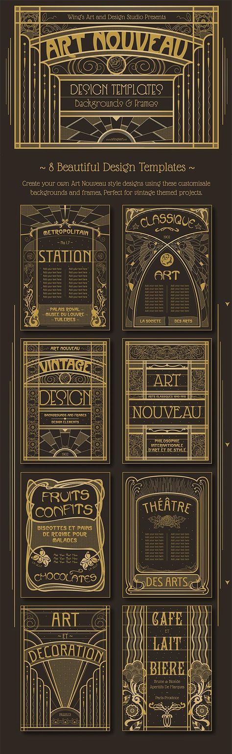 Art Nouveau Design Templates for Access All Areas Members Timeline Art, Sunflower Art Project, Motifs Art Nouveau, Illustration Art Nouveau, Art Deco Font, Design Art Nouveau, Deco Font, Vintage Logos, Mucha Art