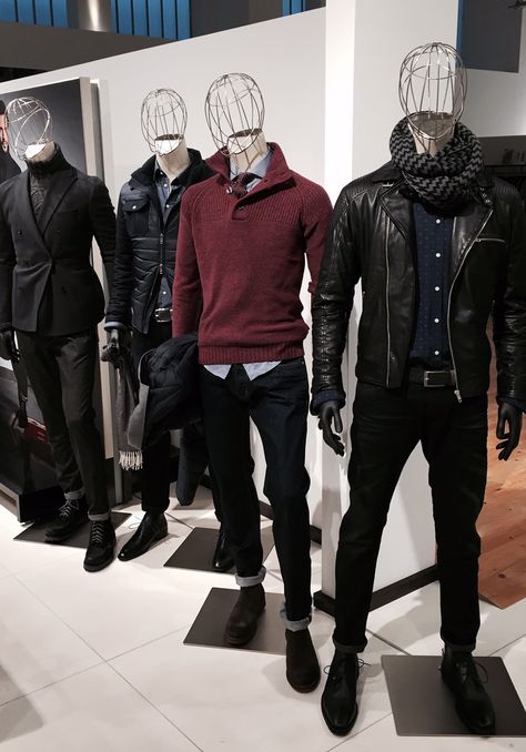 Men's Clothing Store Design, Men Fashion Store, Men Clothing Store, Men Clothes Shop, Mannequin Styling, Visual Merchandising Fashion, Man Store, Captain America Suit, Clothing Store Displays