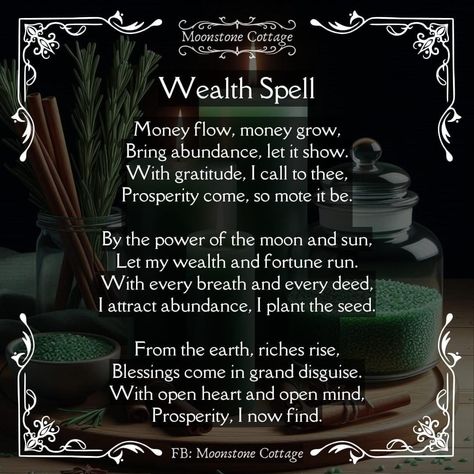 Spells  - Wealth New Year Prosperity Spell, Luck And Abundance Spell, Abundance And Prosperity Spells, Money Oil Recipe Witchcraft, Sunday Spells, Prosperity Rune, Spells For Health, Witchy Essentials, Prayer Before Work