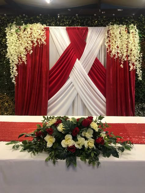 Curtain Backdrop Wedding, Christmas Stage Decorations, Diy Crafts Easy At Home, Church Altar Decorations, Flower Backdrop Wedding, Christmas Stage, Wedding Background Decoration, Curtain Backdrop, Diy Wedding Backdrop