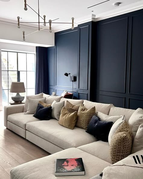 Blue And Cream Living Room, Blue Sofa Living, Blue Walls Living Room, Dark Blue Living Room, Navy Living Rooms, Latest Sofa, Sofa Design Ideas, Latest Sofa Designs, Navy Blue Living Room