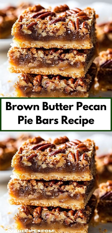 Need a festive dessert option? These Brown Butter Pecan Pie Bars are perfect for holiday celebrations, blending a rich buttery base with pecans for a deliciously sweet treat that your family and friends will truly enjoy. Brown Butter Pecan Pie, Butter Pecan Pie, Pie Bars Recipe, Pecan Pie Bars Recipe, Pie Bar Recipes, Holiday Desserts Table, Pecan Bars, Pecan Pie Bars, Pie Bars