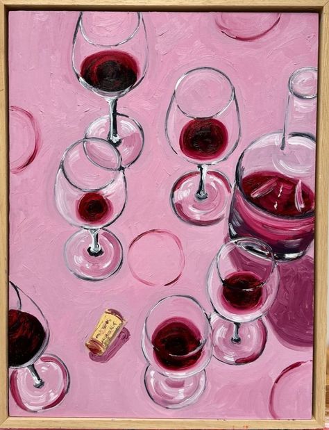 Oil Painting Poster, Wine Tasting Illustration, Wine Painting Ideas On Canvas, Cute Pink Prints, Martini Painting Easy, Painting Ideas On Canvas Modern, Aesthetic Pictures For Room, Cool Simple Painting Ideas, Aesthetic Paintings For Room