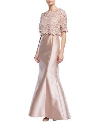 3D Floral Popover Lace Gazar Trumpet Gown by Rickie Freeman for Teri Jon at Neiman Marcus Last Call. Ninang Gown For Wedding, Gazar Gown, Gown For Wedding, Blush Gown, Wedding Options, Teri Jon, Trumpet Gown, Ladies Gown, Gowns Online