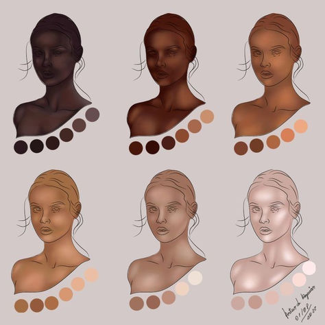 Dark Skin Tones Palette Art, Digital Art Skin Tones, Black Skin Palette Digital Art, How To Shade Black Skin, How To Digitally Paint Skin, How To Render Skin Procreate, Digital Art Pallete, How To Color Black Skin, Skin Tone Palette Digital Art