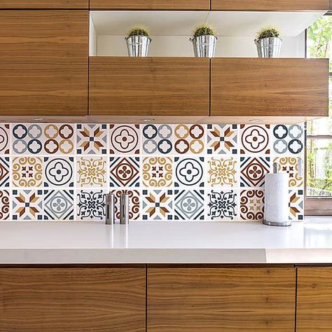 Machuca Tiles, Mosaic Tile Stickers, Turkish Tile, Wall Stickers Wallpaper, Orange Kitchen, Peel N Stick Backsplash, Brown Kitchens, Mosaic Decor, Wall Stickers Kids