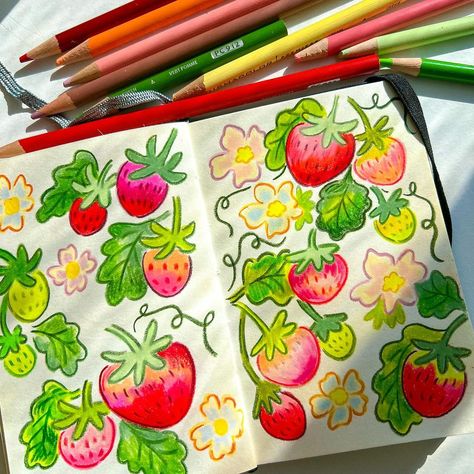 color pencils ✏️ and sketchbook doodling 🍓 | Instagram Pencil Colouring Drawing, Art With Pencil Colours, Colouring Pencil Art, Colourful Sketches, Coloured Sketches, Summer Bujo, Colour Doodle, Mini Sketches, Garden Core