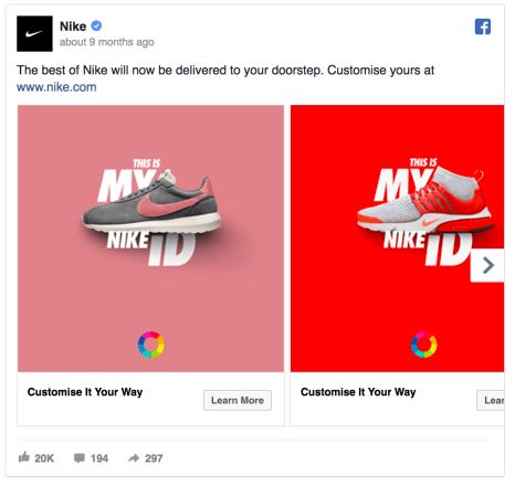 Nike Facebook ad design Facebook Ads Inspiration, Facebook Carousel Ads, Simon Walker, Facebook Ads Targeting, Linkedin Ads, Facebook Ads Examples, Facebook Ads Design, Ads Inspiration, Ad Inspiration