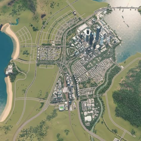 Cities Skylines Interchanges, Cites Skyline, Cities Skylines 2 Layout Ideas, Cities Skylines Road Layout, Cities Skylines Layout Ideas, Highway Design, City Skylines Game, Habbo Hotel, City Maps Design