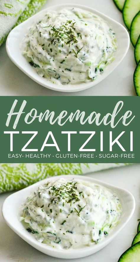 Mediterranean Recipes Healthy, Tzatziki Sauce Recipe, Mediterranean Diet Recipes Dinners, Homemade Tzatziki Sauce, Tzatziki Recipes, Homemade Tzatziki, Easy Mediterranean Diet Recipes, Cucumber Recipes, Greek Dishes