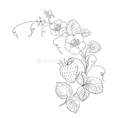 Drawing Berries, Strawberry Tattoos, Drawing Strawberry, Cottagecore Tattoo, Strawberry Drawing, Earthy Tattoos, Strawberry Tattoo, Vine Drawing, Handpoke Tattoo