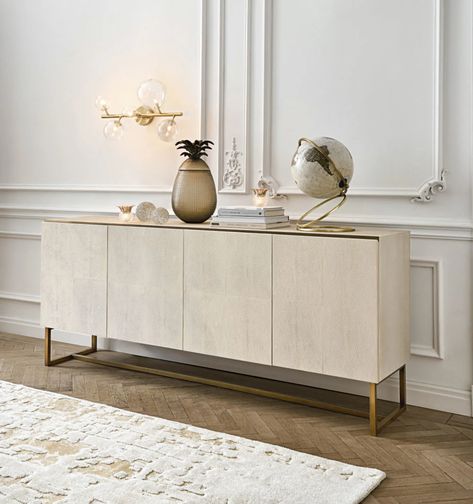 White Sideboard Buffet, Faux Shagreen, Teen Furniture, Beige Living Rooms, Luxury Dining Room, Ideas Casa, Dining Table Black, Hallway Furniture, Bronze Metal