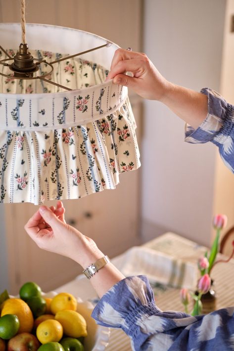 Look Book - Handmade Fabric Lampshades Ruffle Lamp Shades, Fabric Pendant Light, Lamp Inspiration, Lampshade Makeover, Cottage Rose, Fabric Pendant, Diy Lampe, Handmade Lampshades, Lampshade Designs