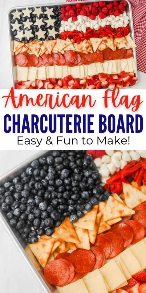 This American Flag Charcuterie Board is so adorable for a patriotic snack to share at your next Memorial Day or 4th of July event. Check out these step by step instructions on how to make this cute charcuterie board. #eatingonadime #patrioticfood #americanflagfood #charcuterieboard American Flag Fruit Tray, Flag Charcuterie Board, Patriotic Charcuterie Board, Cute Charcuterie Board, Cute Charcuterie, Recipes 4th Of July, Snack To Share, Family Friendly Dinner Recipes, 4th July Food