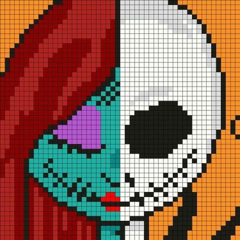 Halloween Jack Skellington cross stitch. Pixel Art Noel, Grille Pixel Art, Pixel Art Minecraft, Grid Ideas, Christmas Perler Beads, Modele Pixel Art, Halloween 23, Art Perle, Pixel Art Templates