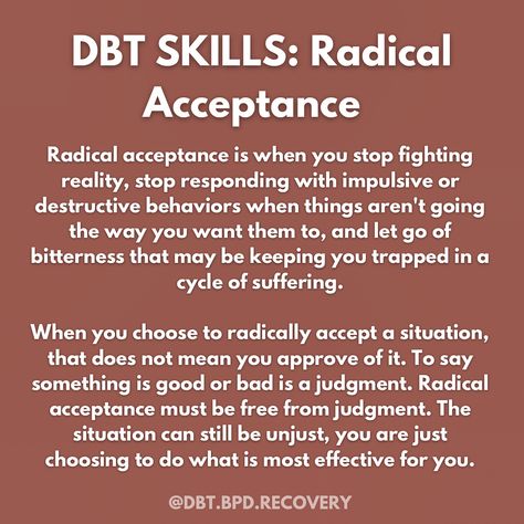 Radical Acceptance Dbt, Radical Acceptance Coping Statements, Radical Self Acceptance, Radical Acceptance Dbt Worksheet, Radical Acceptance Quotes, Dbt Worksheet, Radical Love, Dbt Therapy, Dbt Skills