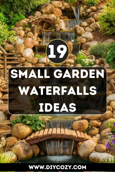 Create a personalized soundscape in your garden with 19 small garden waterfall ideas featuring different water flow patterns and rock formations for a variety of soothing sounds. Small Backyard Waterfalls, Diy Garden Waterfall, Diy Waterfall Pond, Small Waterfall Ideas, Diy Waterfall Fountain, Diy Pondless Waterfall, Yard Waterfall, Fairy Garden Waterfall, Backyard Pondless Waterfall