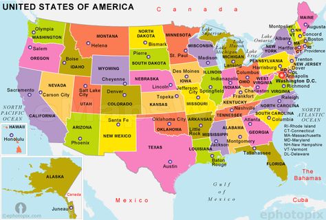 USA State Color Map, USA State Map Interesting Maps, Us State Map, States And Capitals, Geography Map, Denver City, America Map, United States Map, Usa States, Usa Map