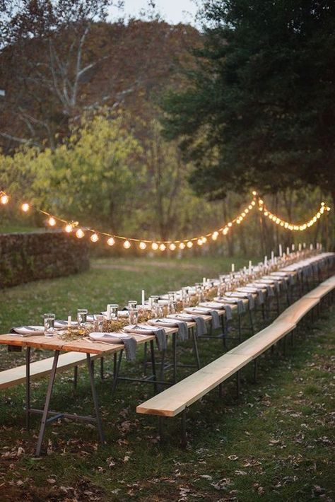 Outdoor Dinner Party, Blackberry Farms, Deco Champetre, Bistro Lights, Picnic Wedding, Outdoor Dinner, בר מצווה, Table Set Up, Salou