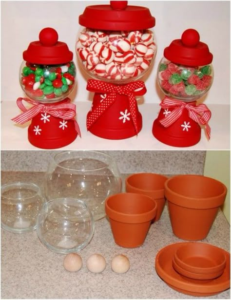 20 DIY Clay Pot Christmas Decorations That Add Charm To Your Holiday Décor Pot Christmas Decorations, Julkransar Diy, Christmas Candy Jars, Making Decorations, Terra Cotta Pot Crafts, Terra Cotta Pot, Simple Christmas Decor, Pot Crafts, Clay Pot Crafts